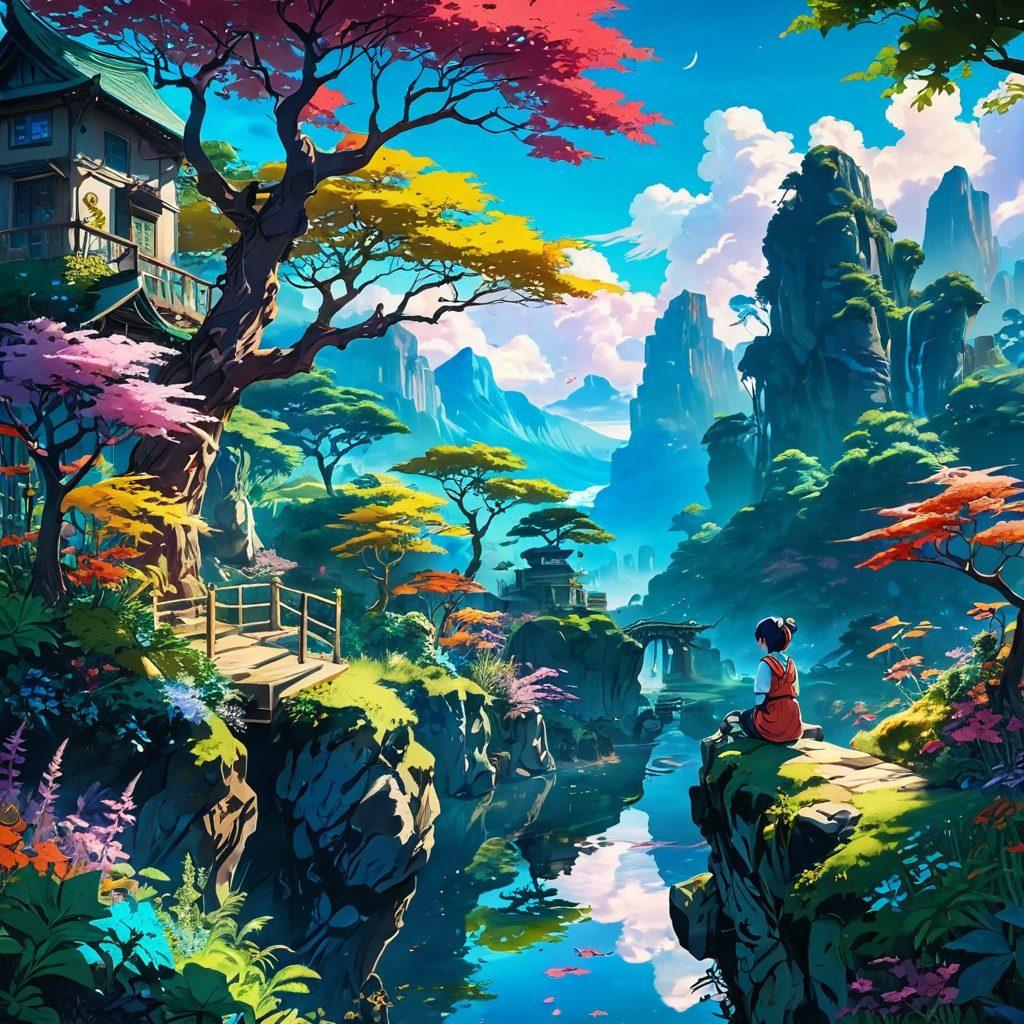A visually captivating scene showcasing an ethereal landscape blending the vibrant aesthetics of anime with elements of adult fantasy, featuring mystical characters, lush fantasy flora, and intricate details in their expressions. The characters are depicted with exaggerated features and bold colors, immersed in a dreamlike setting that evokes curiosity and wonder. Integrate subtle symbols of desire and exploration throughout the scenery for depth. 3D. vibrant colors. anime-inspired.